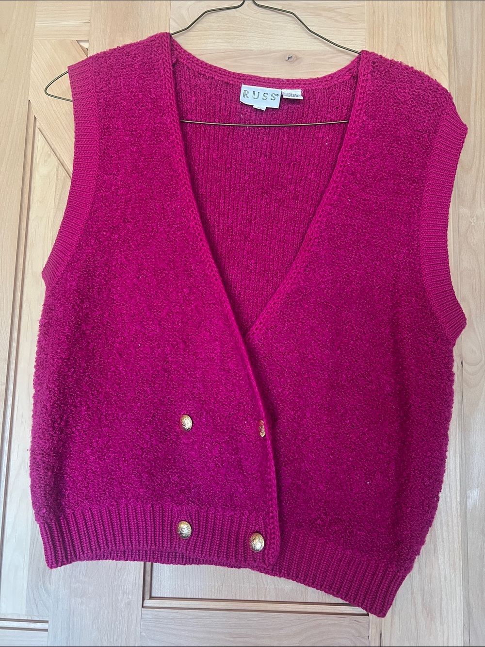Vintage RUSS Deep Fuchsia Button-Front Sweater Vest